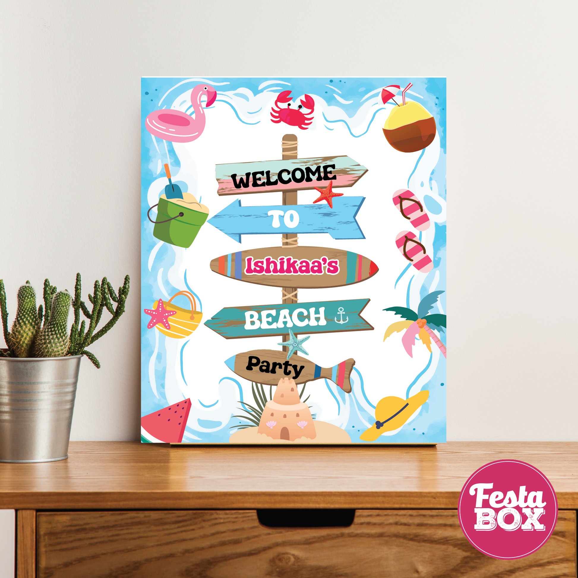 Welcome Sign for Birthday Party Decoration - Beach Theme - option 2
