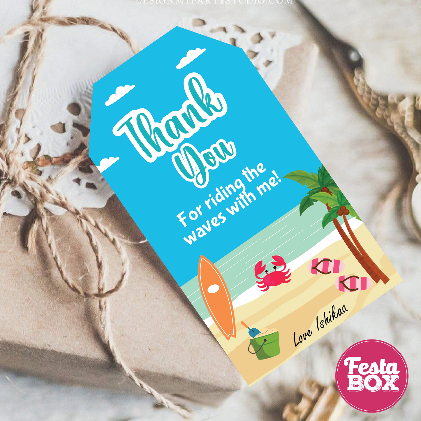 Gift Tags for Birthday Party Decoration -Beach Theme (Set of 6) - Option 1