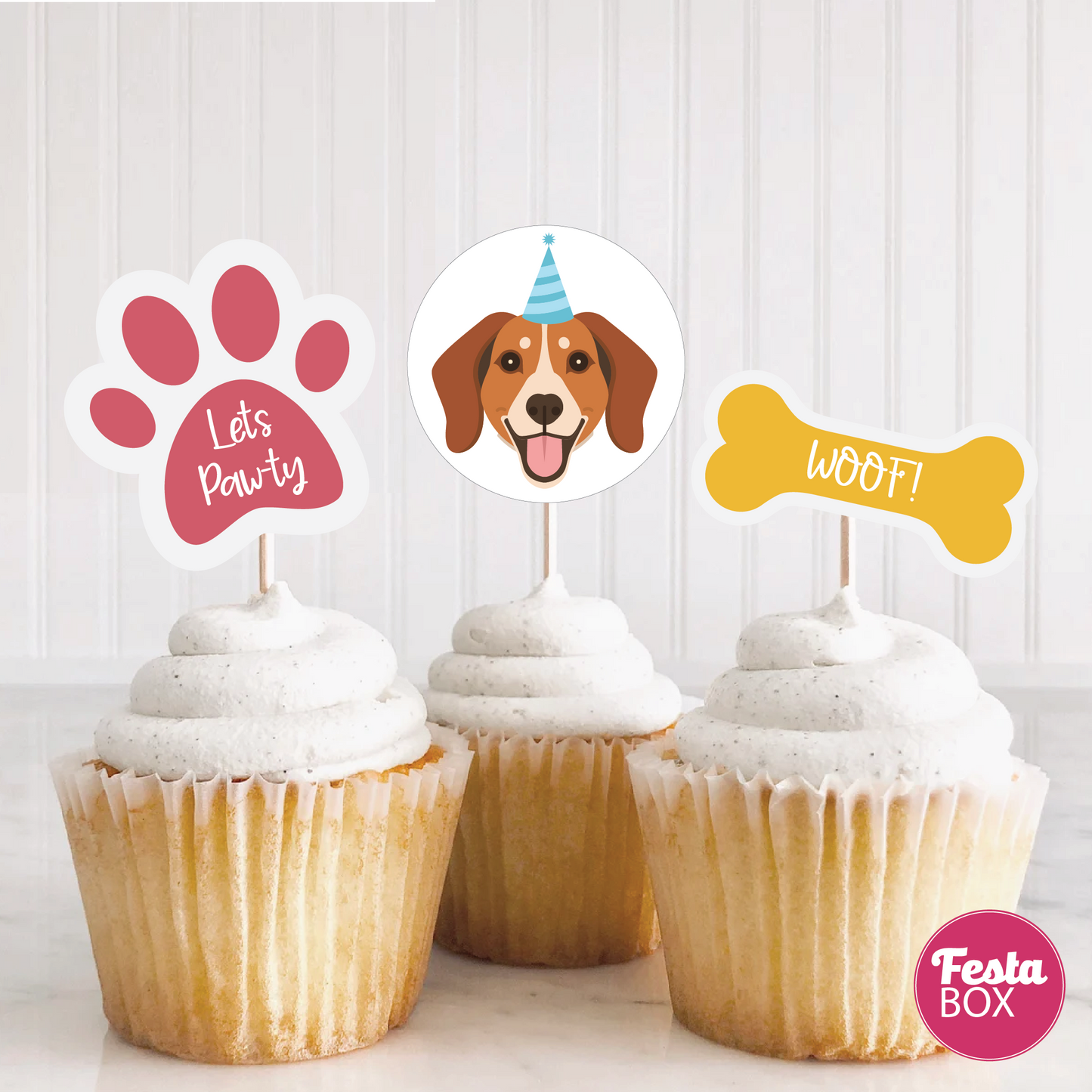 Cupcake Topper for Birthday Party Decoration - Puppy Theme (Set of 6)