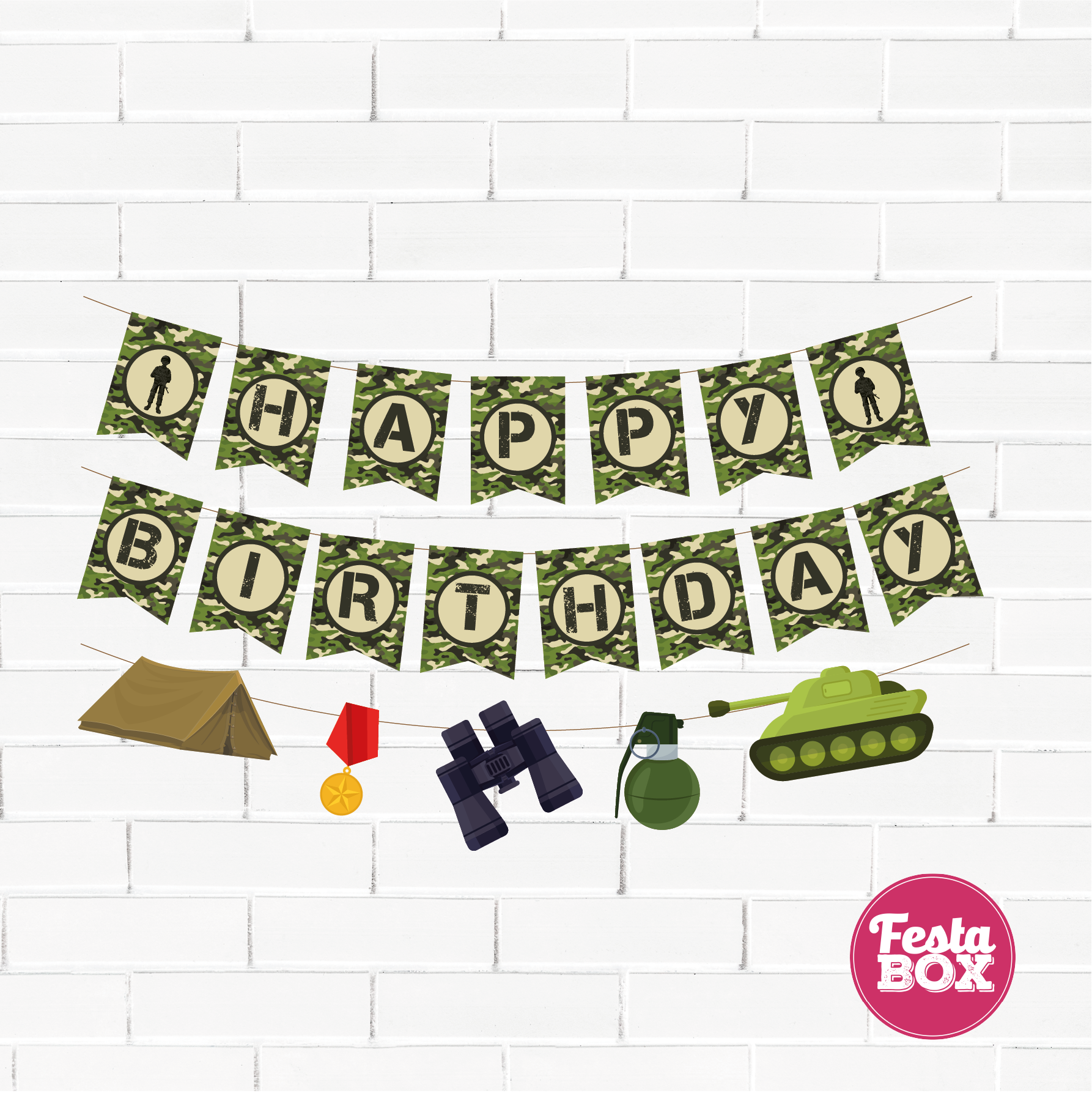 Birthday Banner for Birthday Party Decoration - Army Theme Option 2