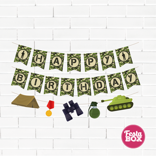 Birthday Banner for Birthday Party Decoration - Army Theme Option 2