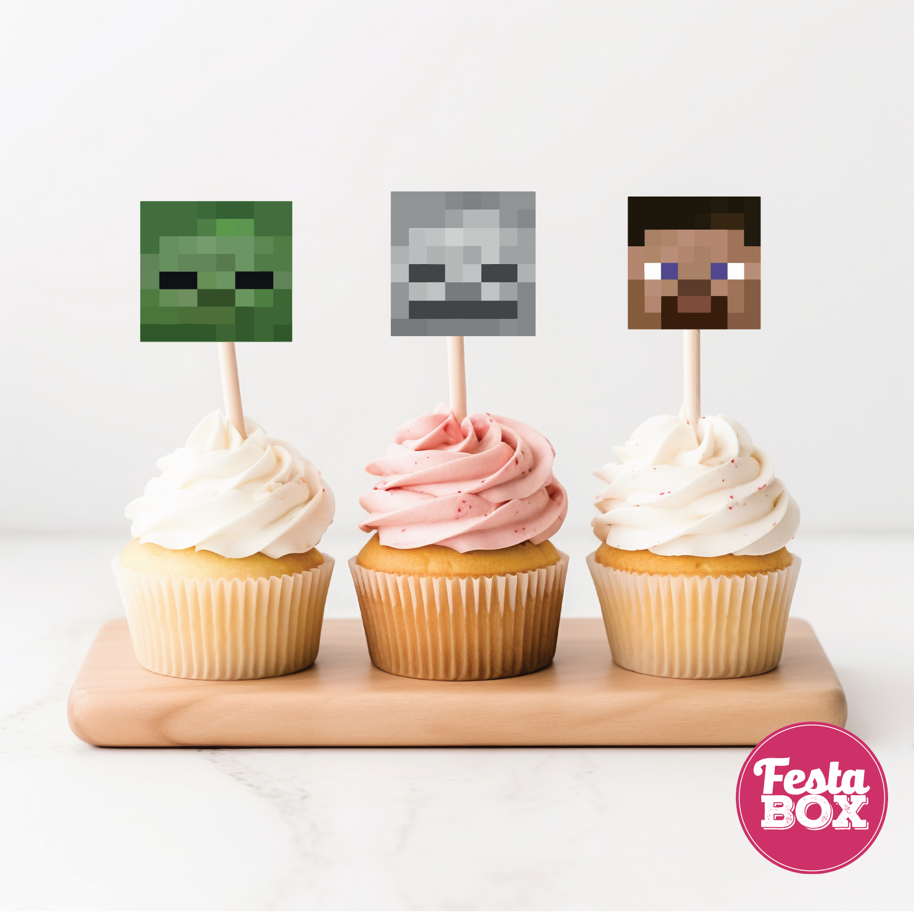 Cupcake Topper for Birthday Party - Minecraft Theme (Set of 6) - Assorted