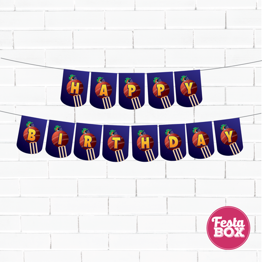 Happy Birthday Banner for Birthday Party Decoration - Cricket Theme Option 3