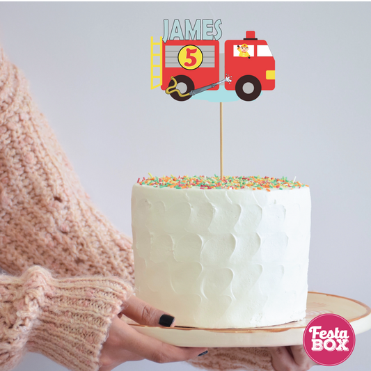 Cake Topper for Birthday Party Decoration -Firetruck Theme - Option 2