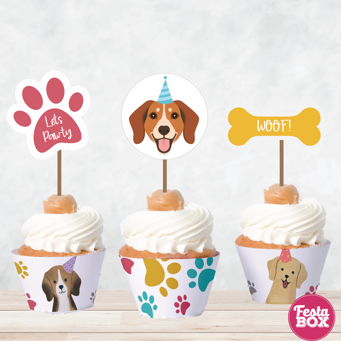 Cupcake Wrappers and toppers for Birthday Party Decoration - Puppy Theme (Set of 6) - Assorted