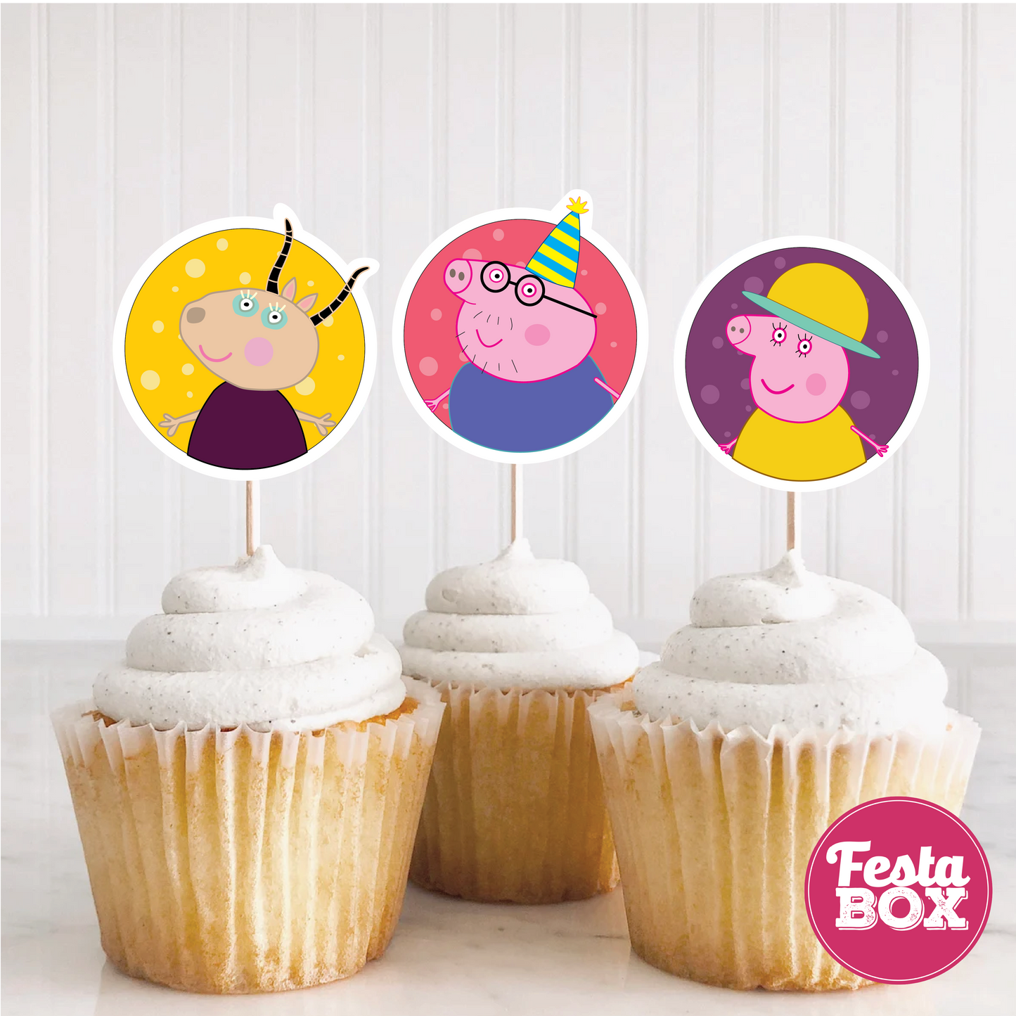 Cupcake Toppers - Peppa Pig Theme (Set of 6)