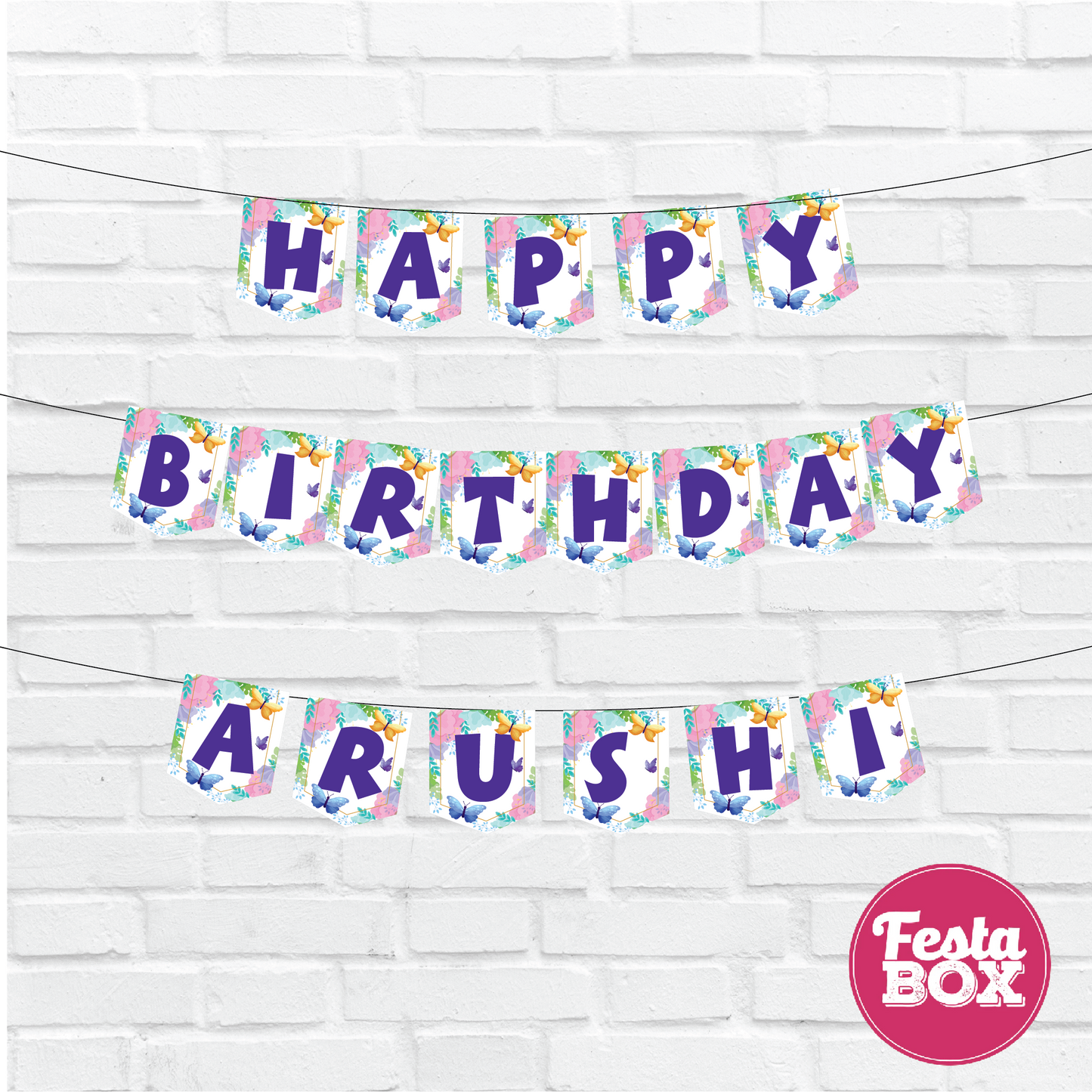 Happy birthday banner with name - Butterfly Theme Option 1