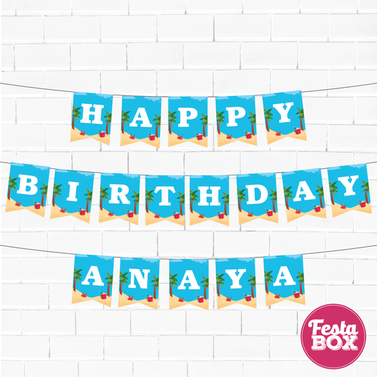 Happy birthday banner with name - Beach Theme Option 1