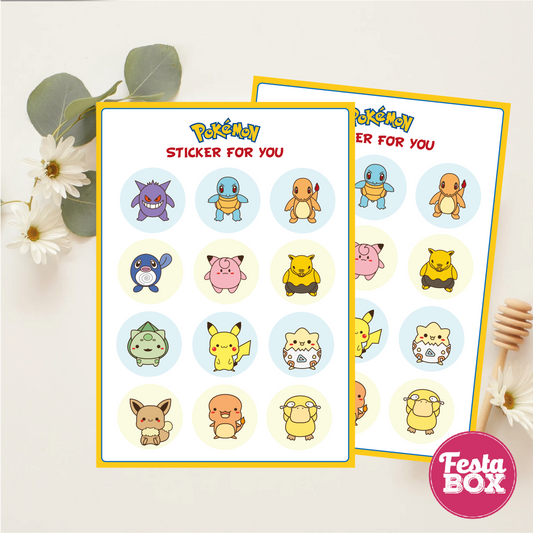 Birthday Game - Sticker Sheets -Pokemon Theme (Set of 6)