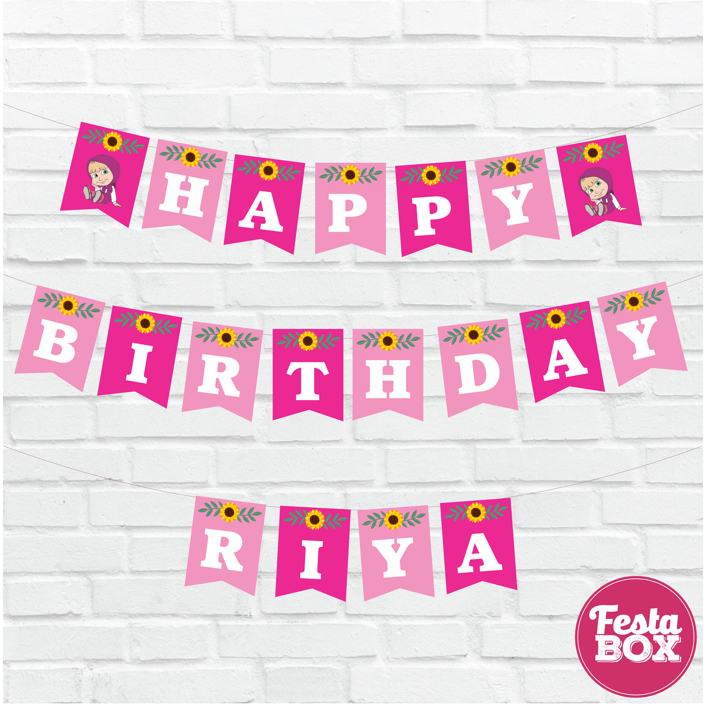Happy birthday banner with name - Masha and Bear Theme Option 1