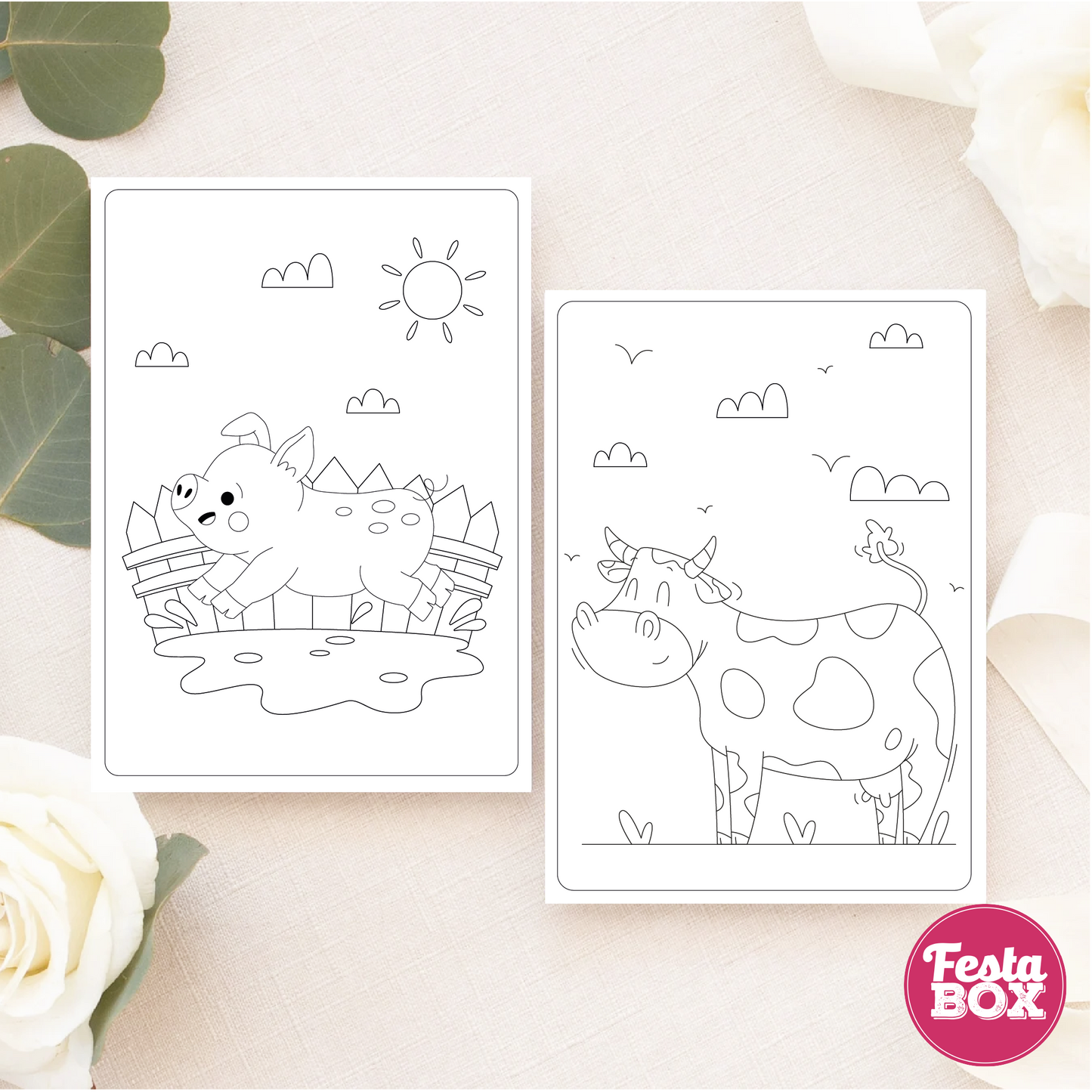 Birthday Game - Colouring Sheet (2 per set) - Farm Animal Theme (Set of 6)