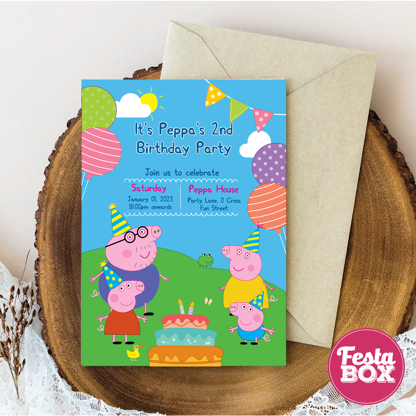 Birthday Party Invitation - Peppa Pig Theme (Set of 6) - Option 2