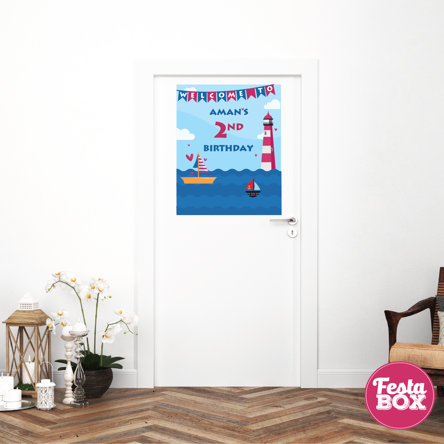 Welcome Sign for Birthday Party Decoration - Nautical Theme - Option 2
