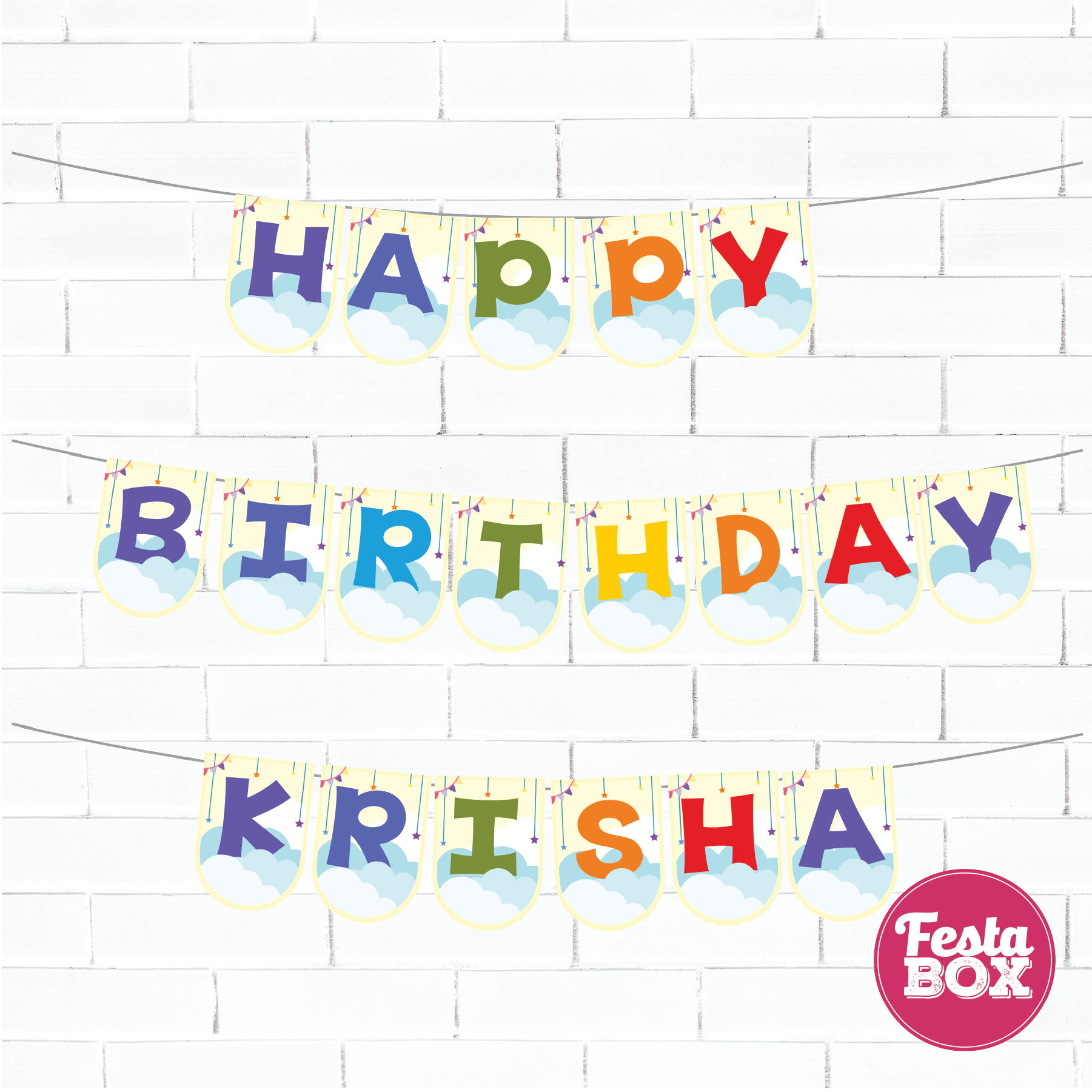 Happy birthday banner with name - Rainbow Theme Option 1