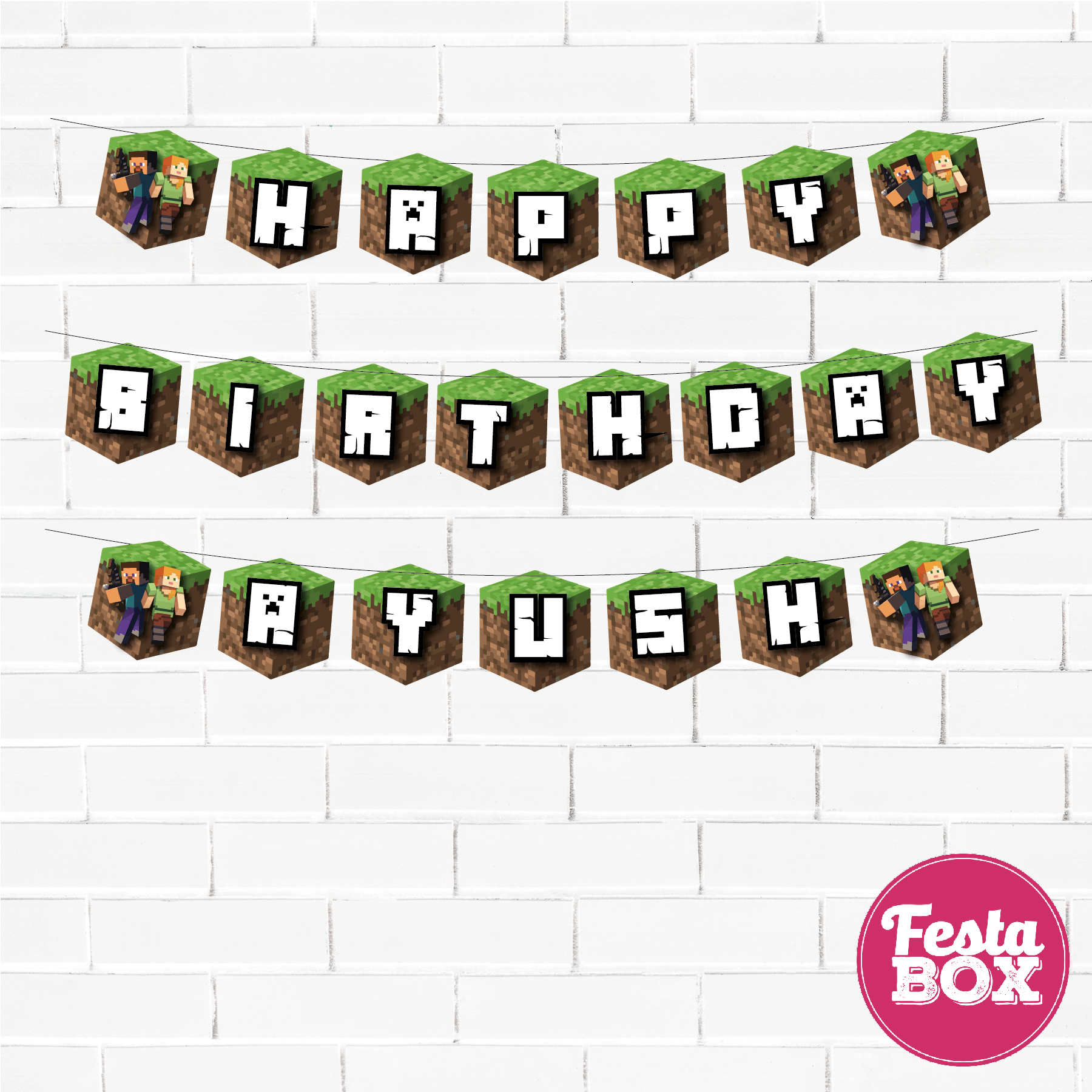 Happy Birthday Banner for Birthday Party Decoration - Minecraft Theme Option 2