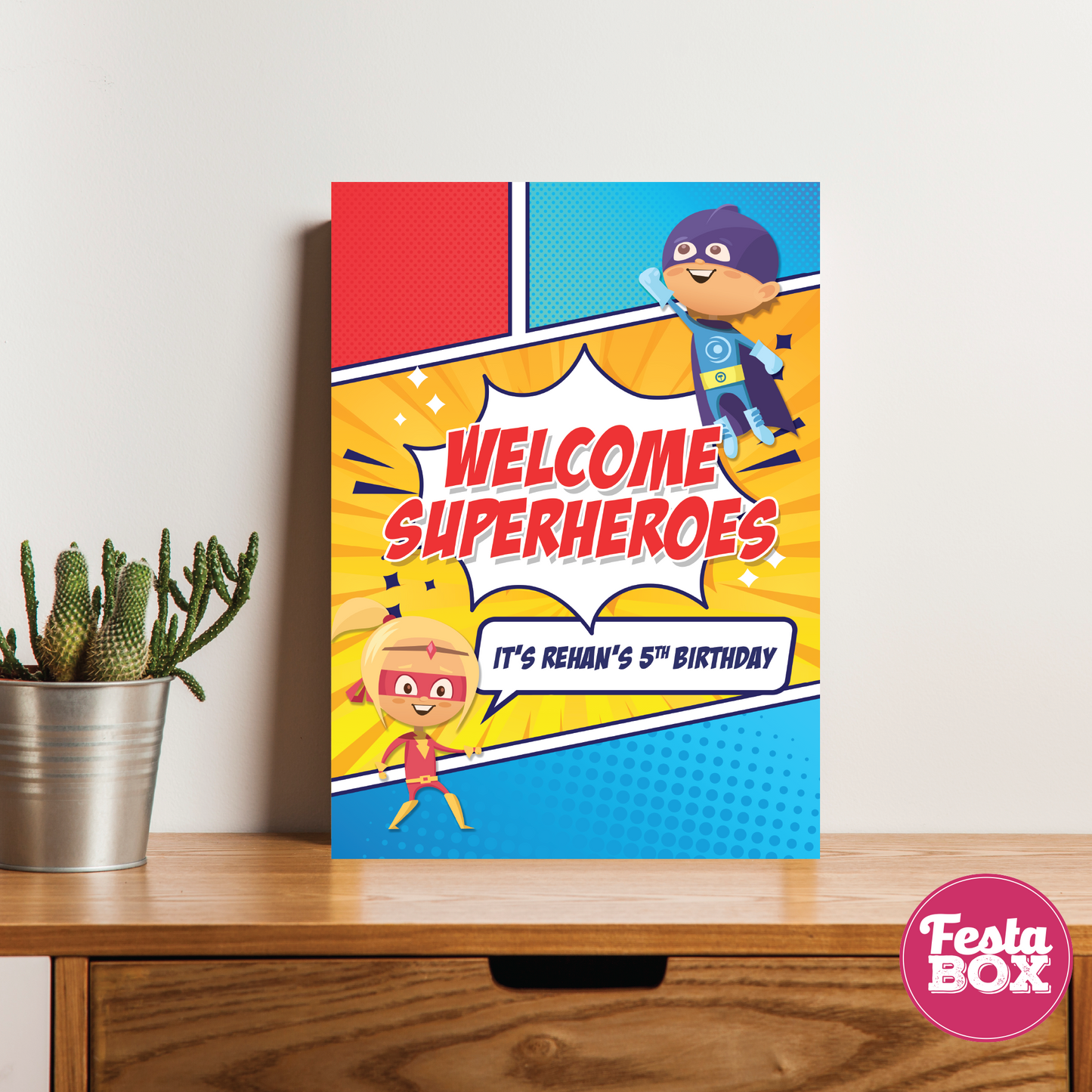 Welcome Sign for Birthday Party Decoration - Superhero Theme - Option 2