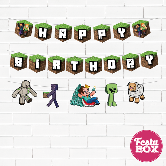 Birthday Banner for Birthday Party Decoration - Minecraft Theme Option 2