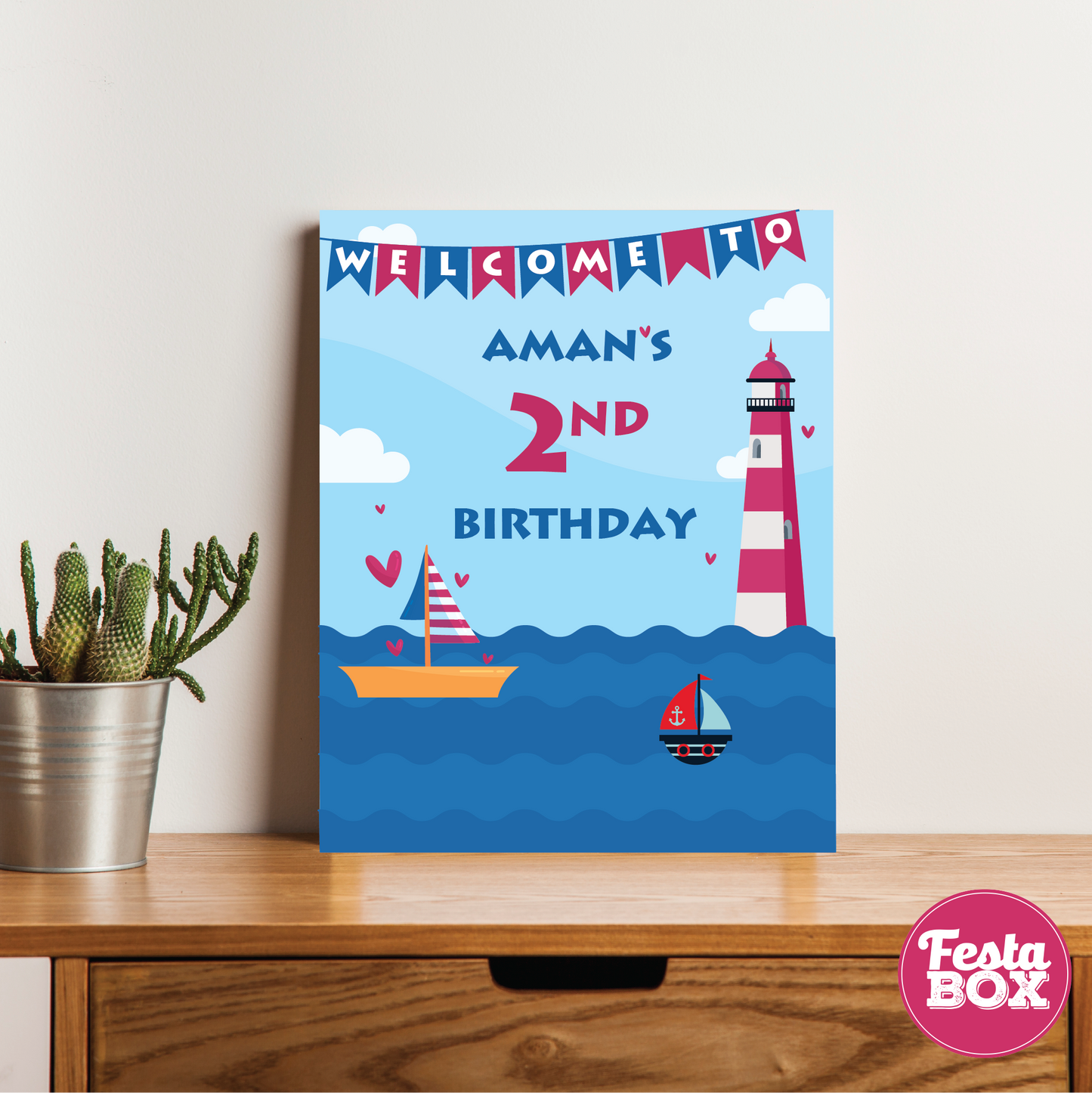 Welcome Sign for Birthday Party Decoration - Nautical Theme - Option 2
