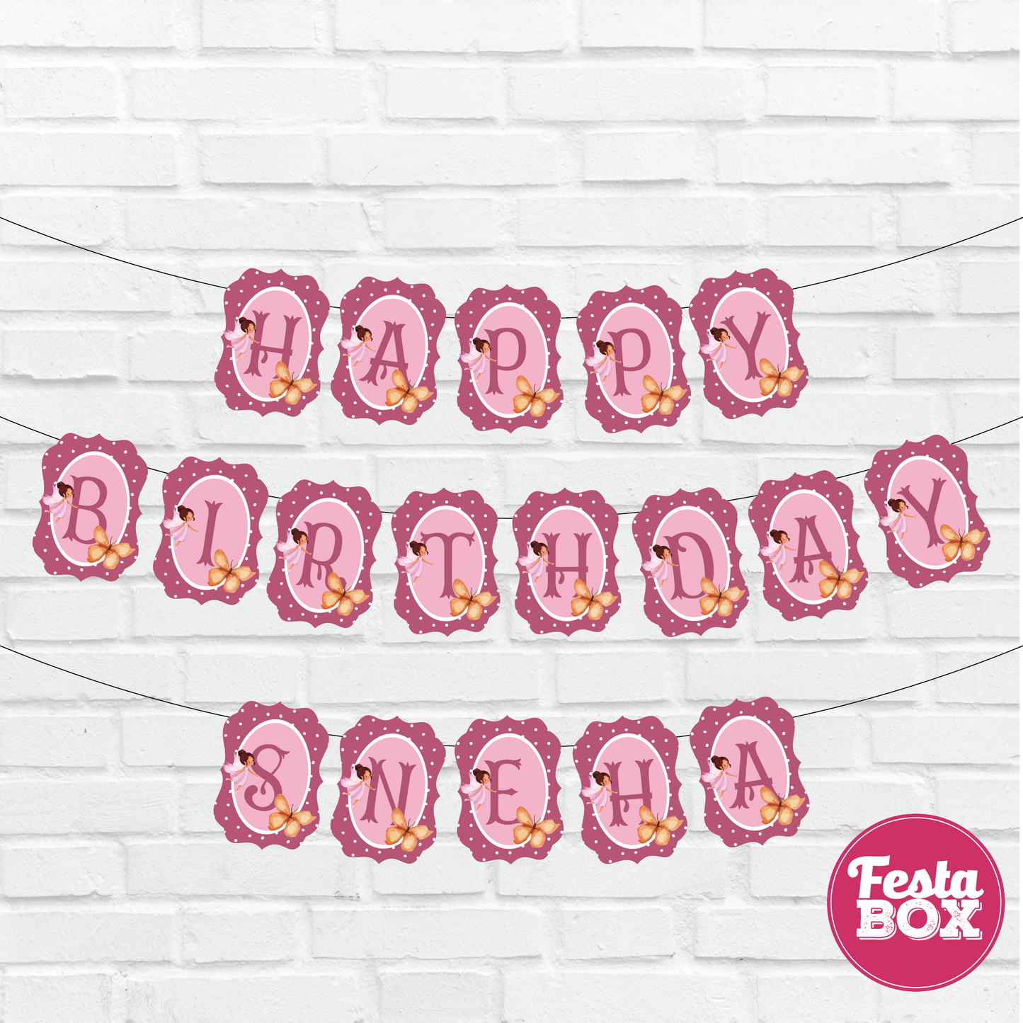 Happy birthday banner with name - Fairy Theme Option 1