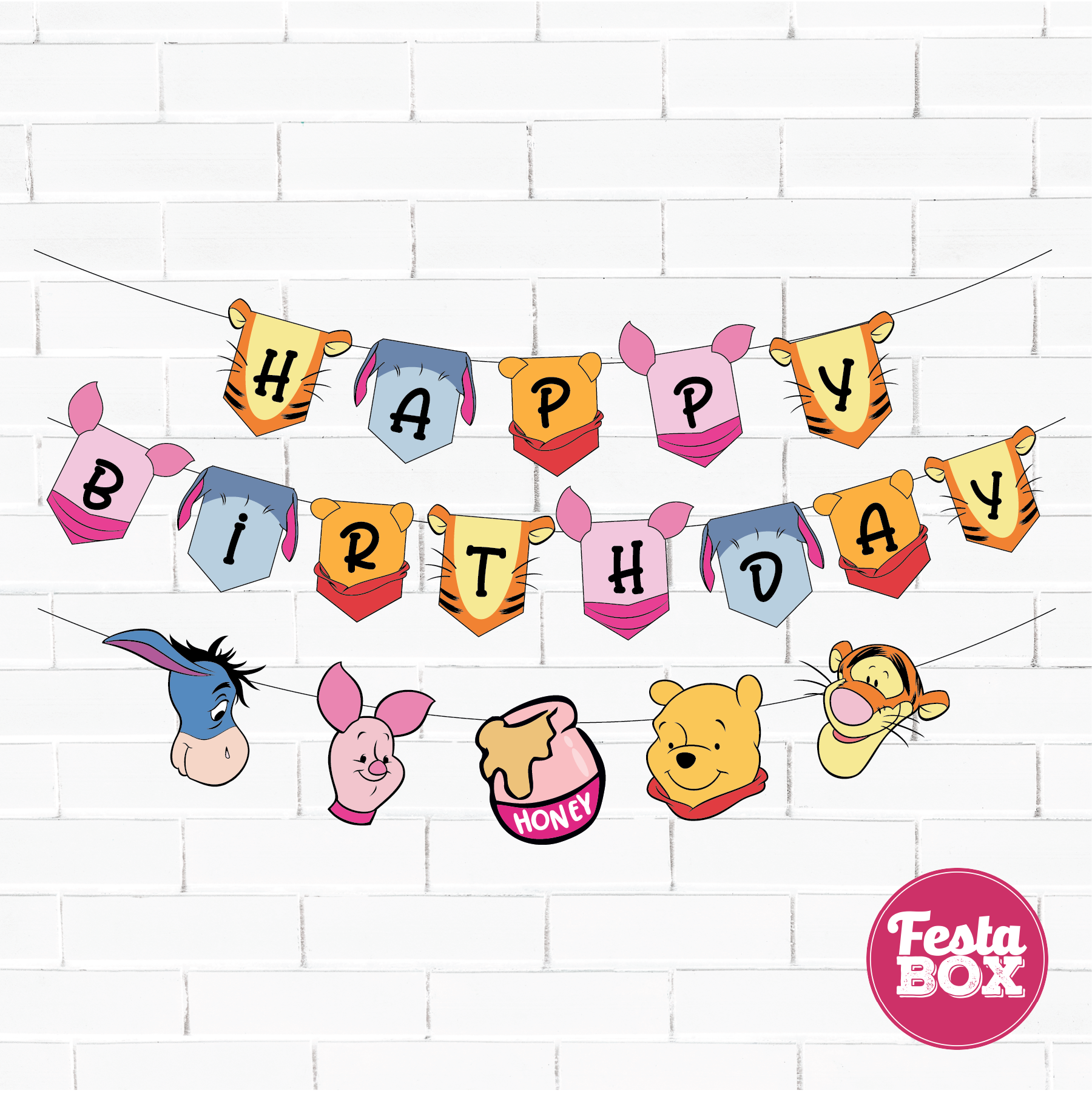 Birthday Banner for Birthday Party Decoration - Winnie the Pooh Theme Option 1