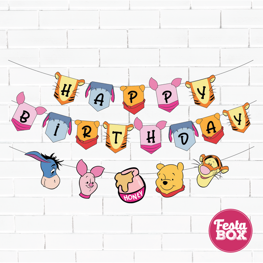 Birthday Banner for Birthday Party Decoration - Winnie the Pooh Theme Option 1