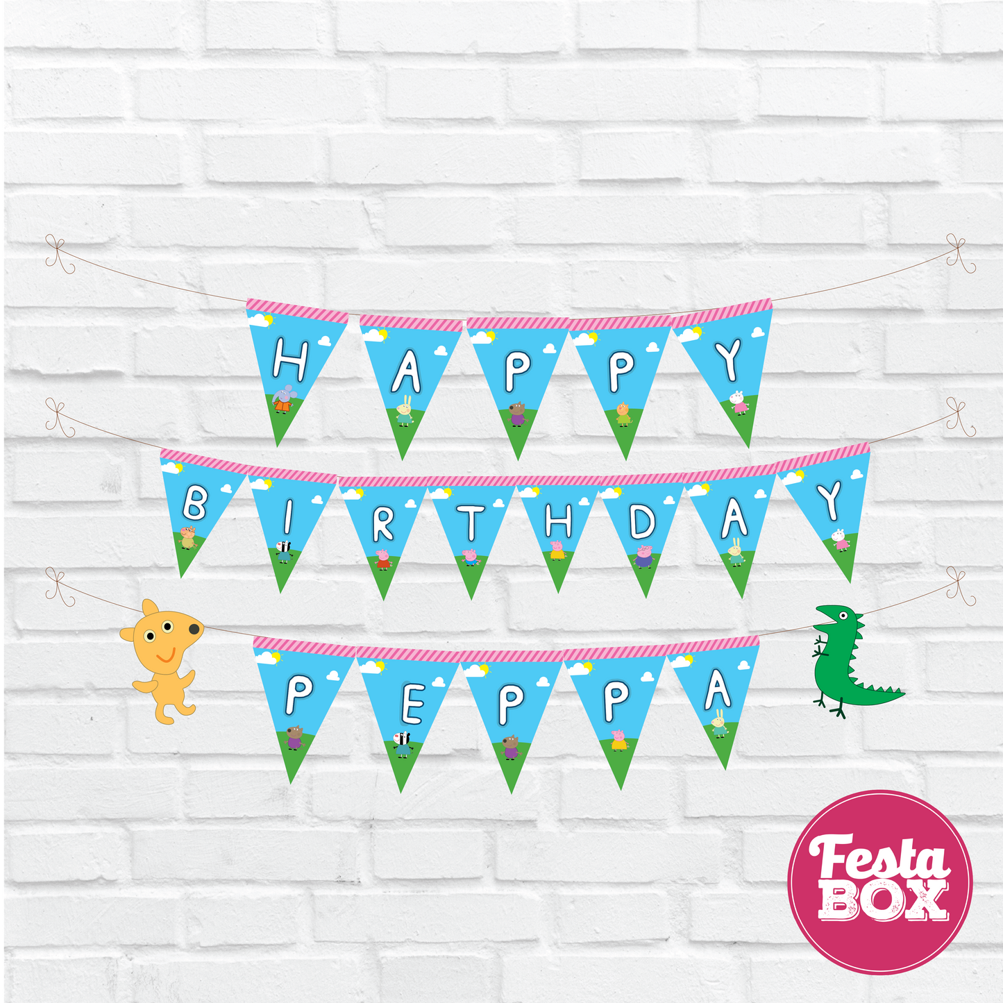 Background Bunting Banner for Birthday Party Decoration - Peppa Pig Theme