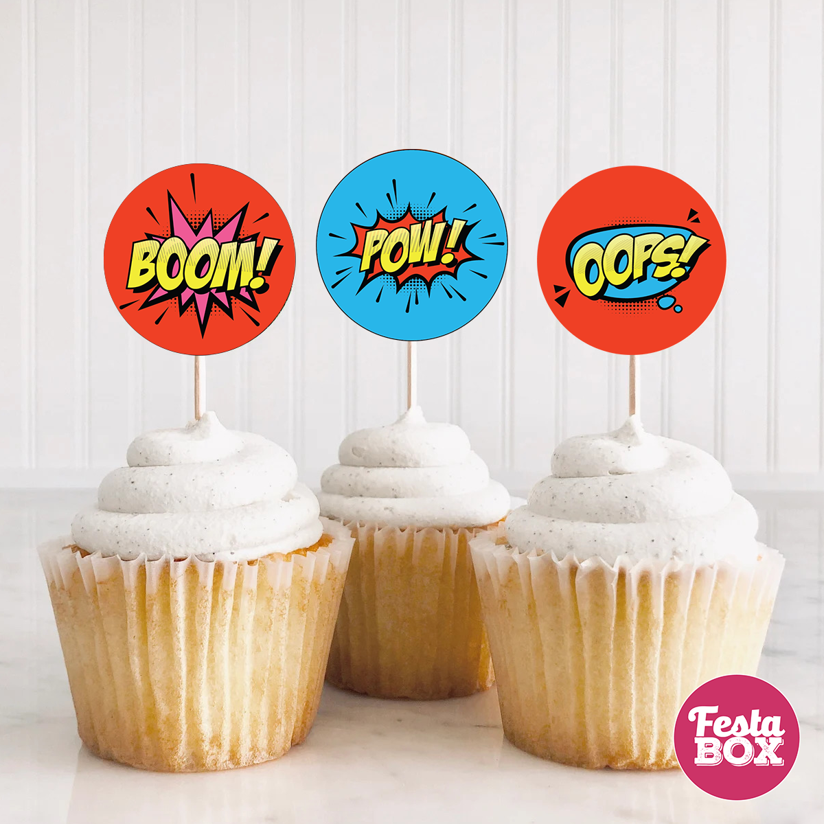 Cupcake Topper - Superhero Theme (Set of 6) - Assorted