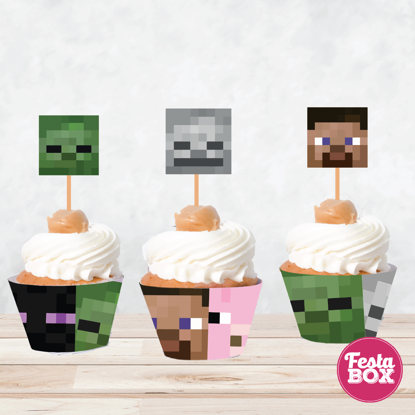 Cupcake toppers and wrappers for Birthday Party Decoration - Minecraft Theme