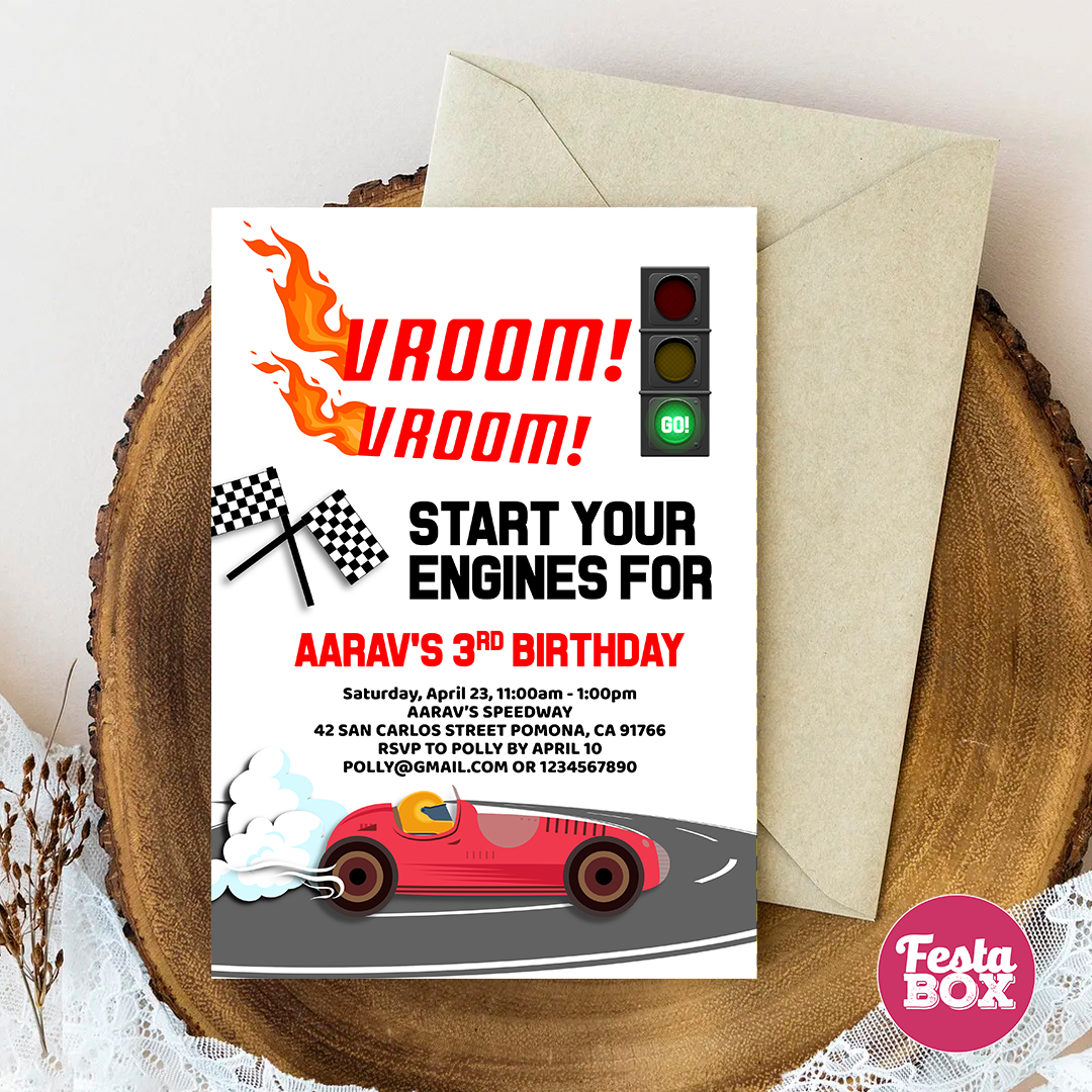 Birthday Party Invitation - Race Car Theme (Set of 6)