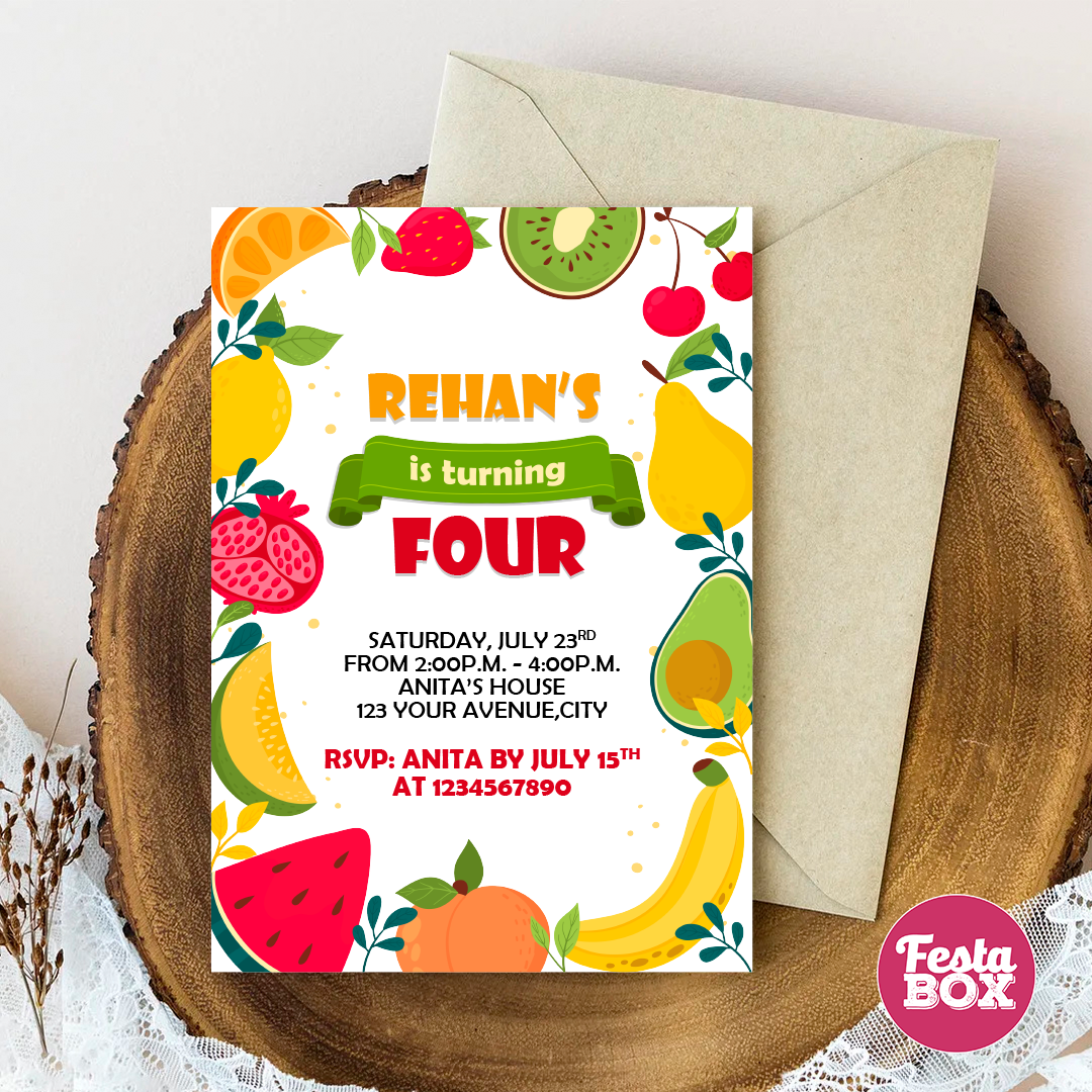 Birthday Party Invitation - Fruit Theme (Set of 6) - Option 1