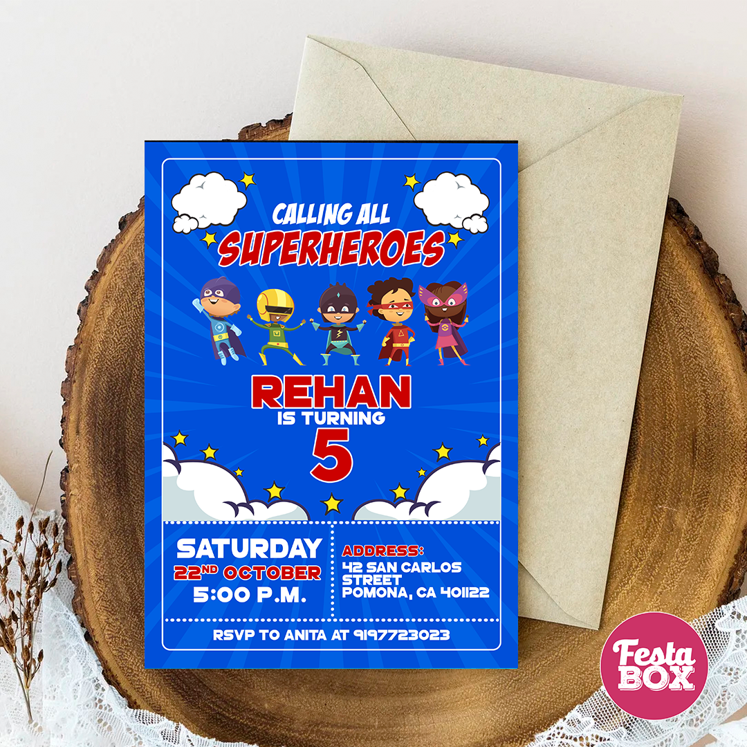 e-Invite for Birthday Party - Superhero Theme - Option 2