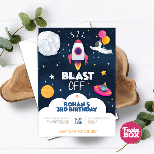 Birthday Invitation under the Space Theme by Festabox for Birthday Party Decorations