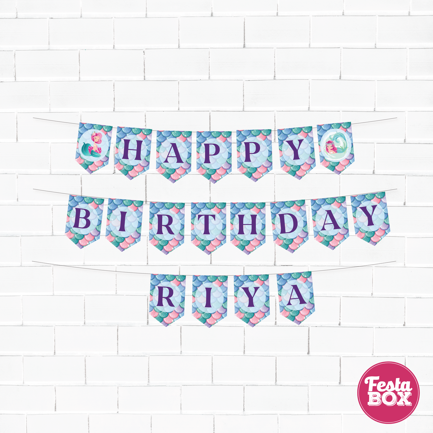Happy birthday banner with name - Mermaid Theme by Festabox - Option 1