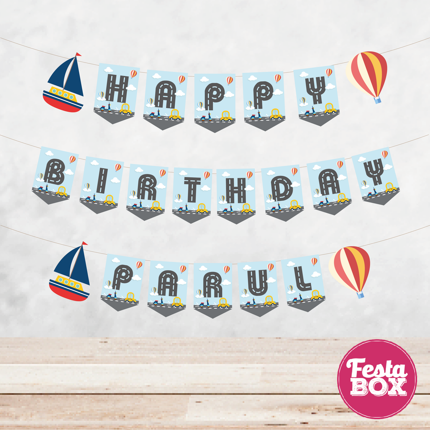 Background Banner for Birthday Party Decoration - Transport Theme Option 1