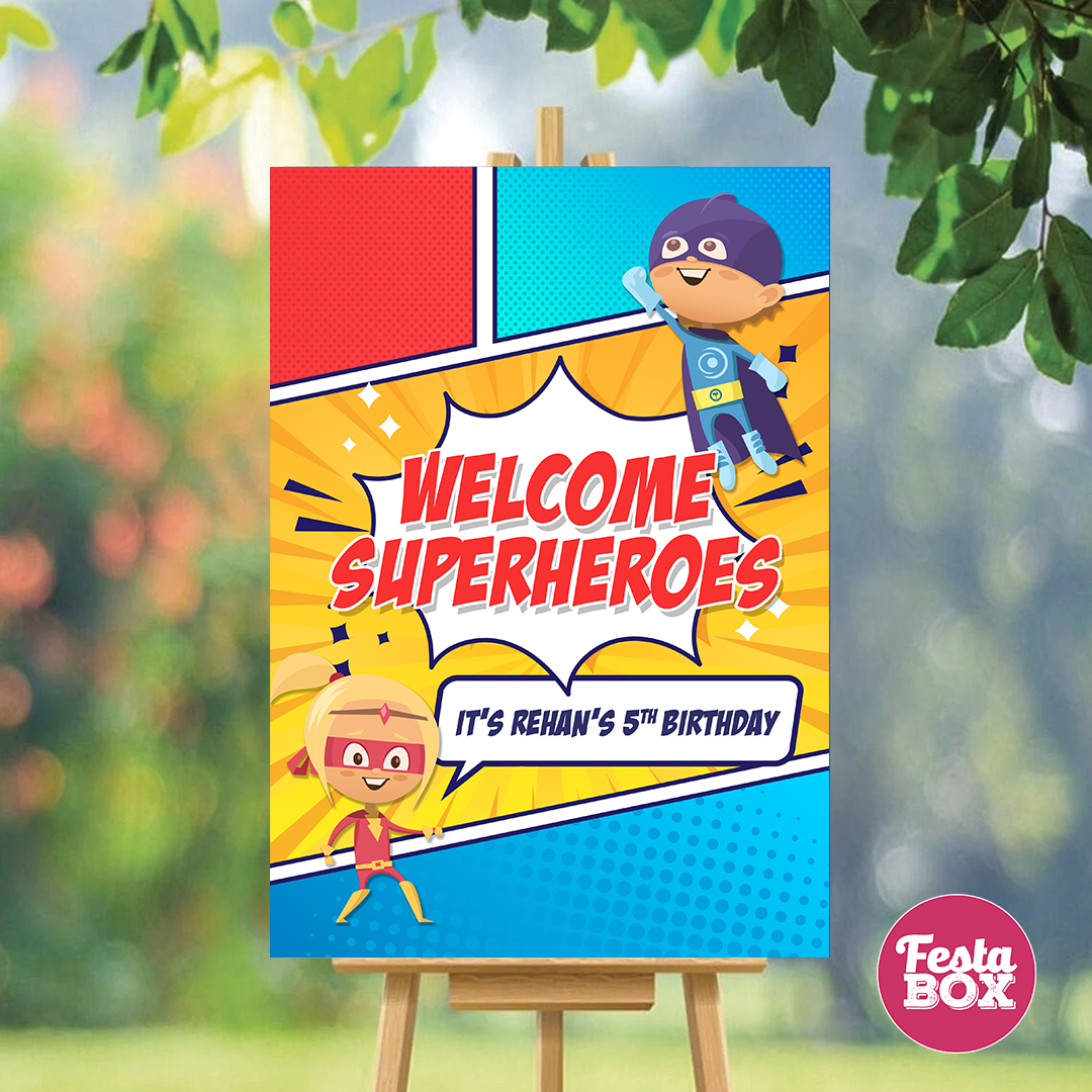 Welcome Sign for Birthday Party Decoration - Superhero Theme - Option 2