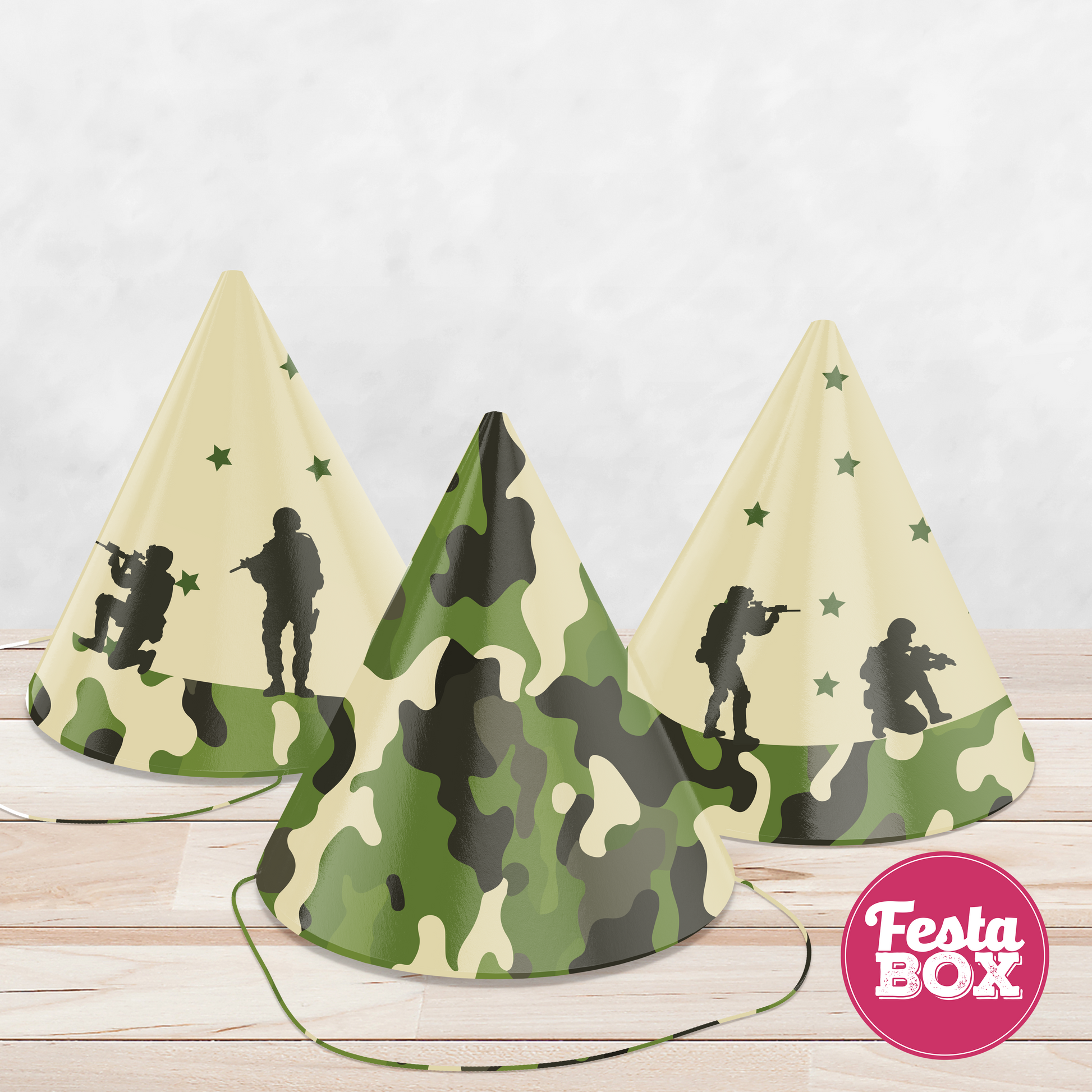 Birthday Celebration Caps - Army Theme (Set of 6) - Assorted