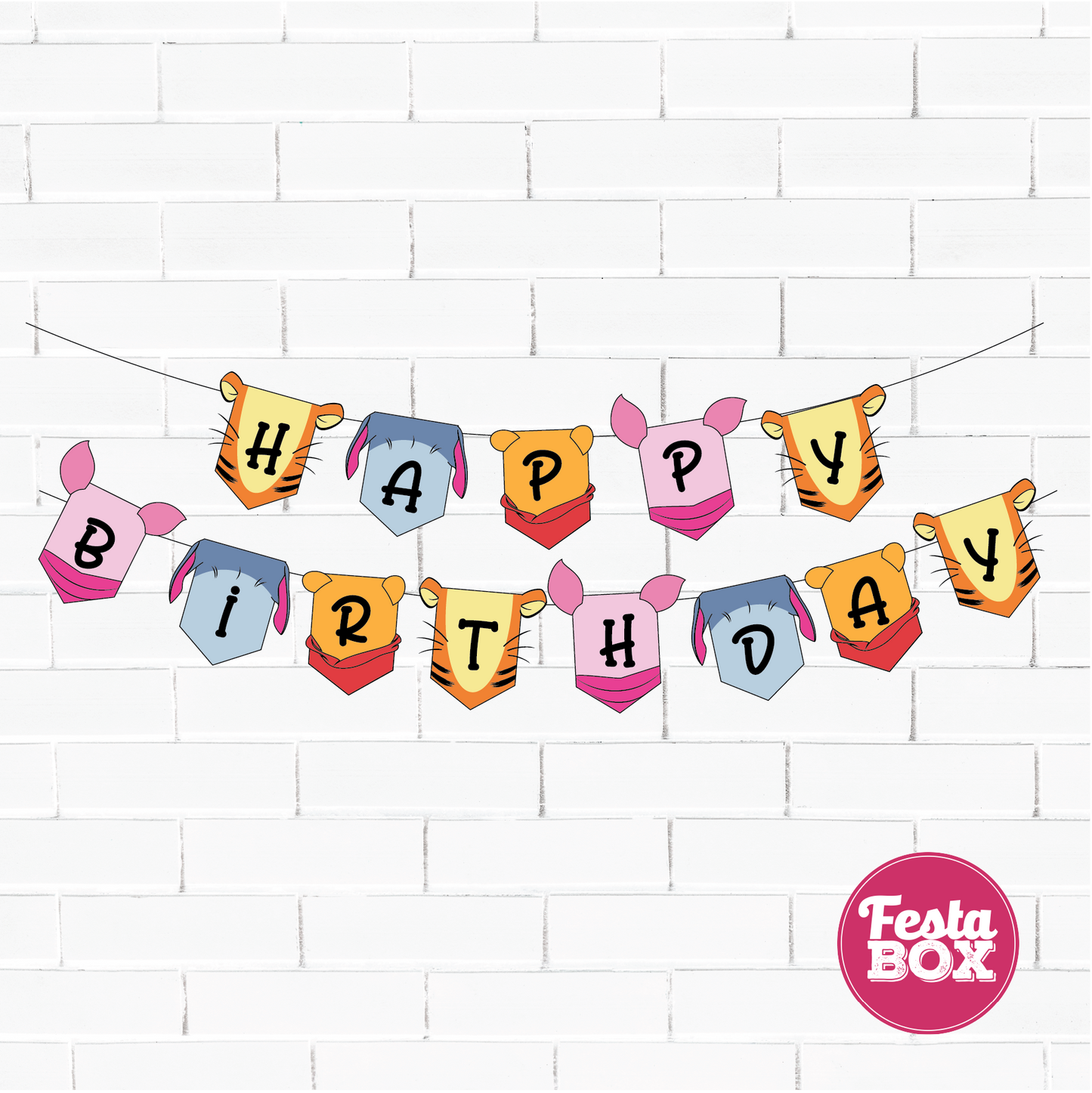 Happy Birhday Banner for Birthday Party Decoration - Winnie the Pooh Theme Option 1