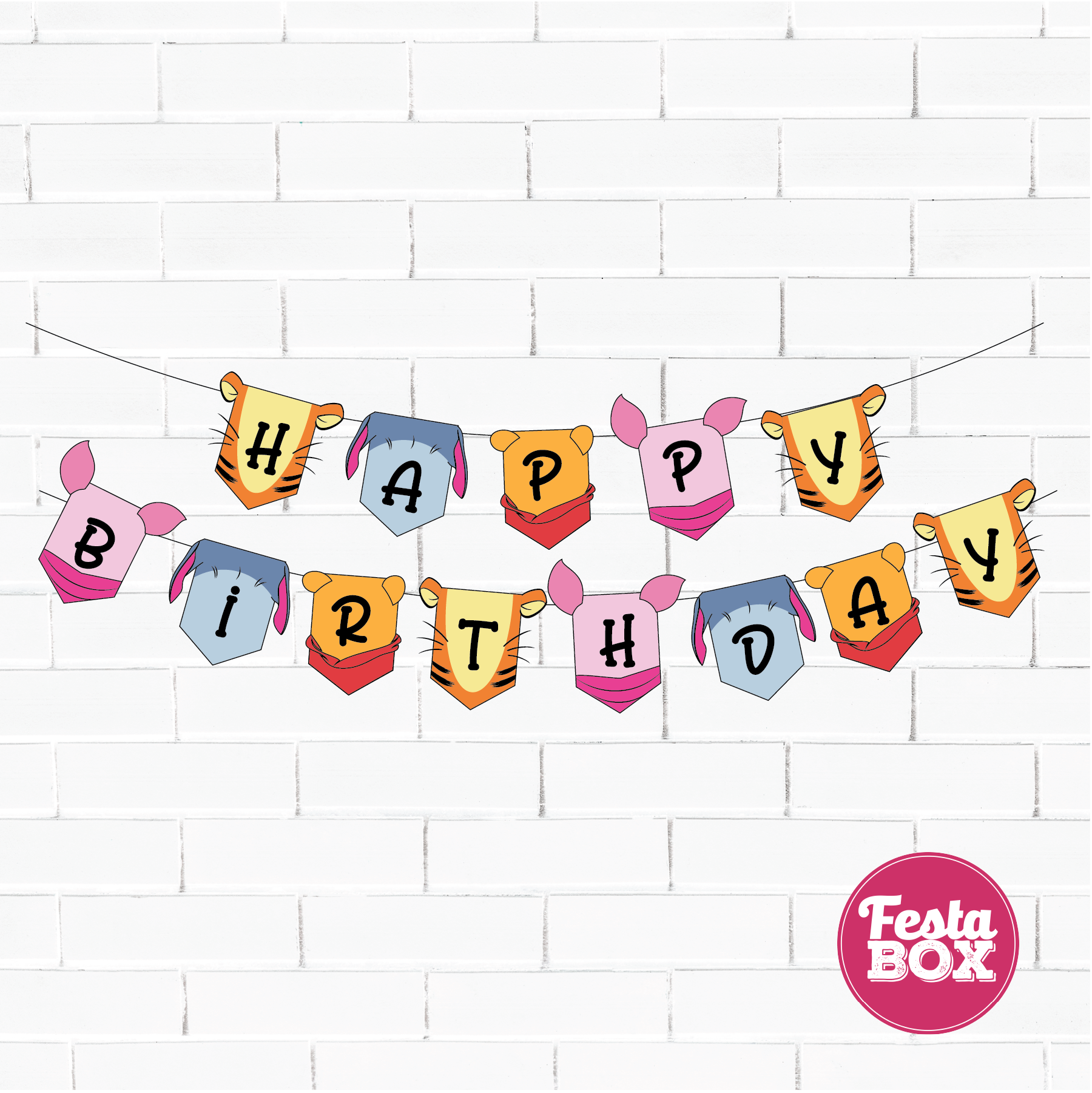 Happy Birhday Banner for Birthday Party Decoration - Winnie the Pooh Theme Option 1