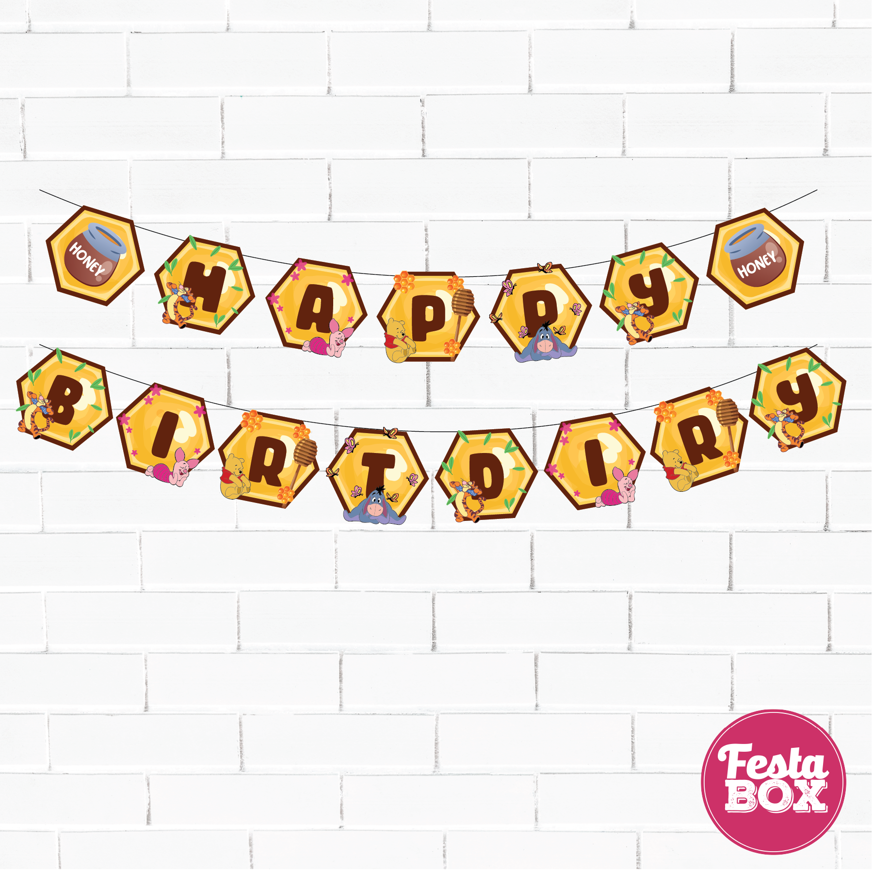 Happy Birthday Banner for Birthday Party Decoration - Winnie the Pooh Theme