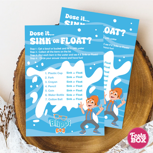 Birthday Activities Game - Sink or Float - Blippi Theme (Set of 6)