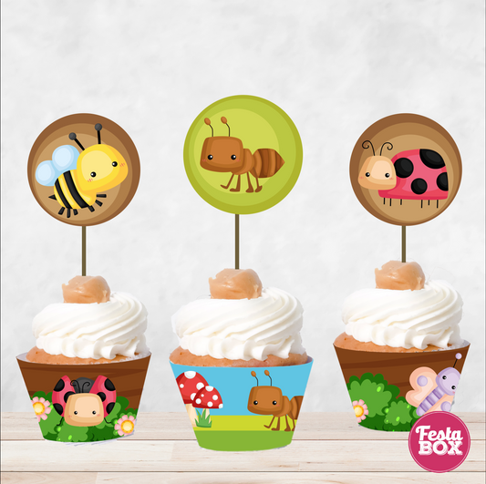 Cupcake Wrappers and toppers for Birthday Party Decoration - Bugs Theme (Set of 6) - Assorted
