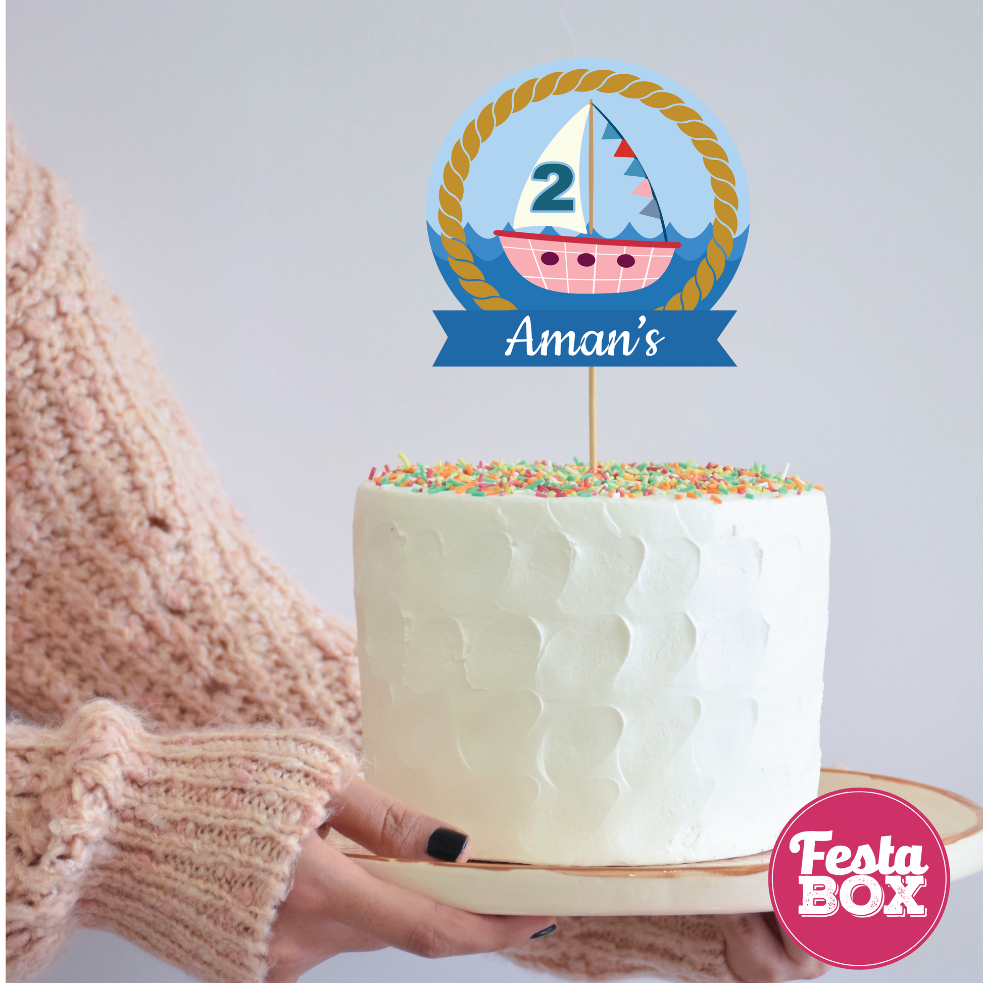 Cake Topper for Birthday Party - Nautical Theme by Festabox - Option 1