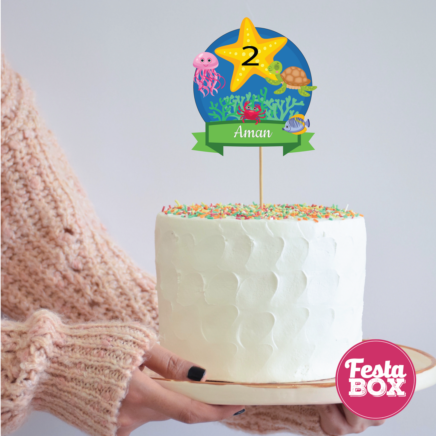 Cake Topper for Birthday Party Decoration - Under the Sea Theme - Option 2
