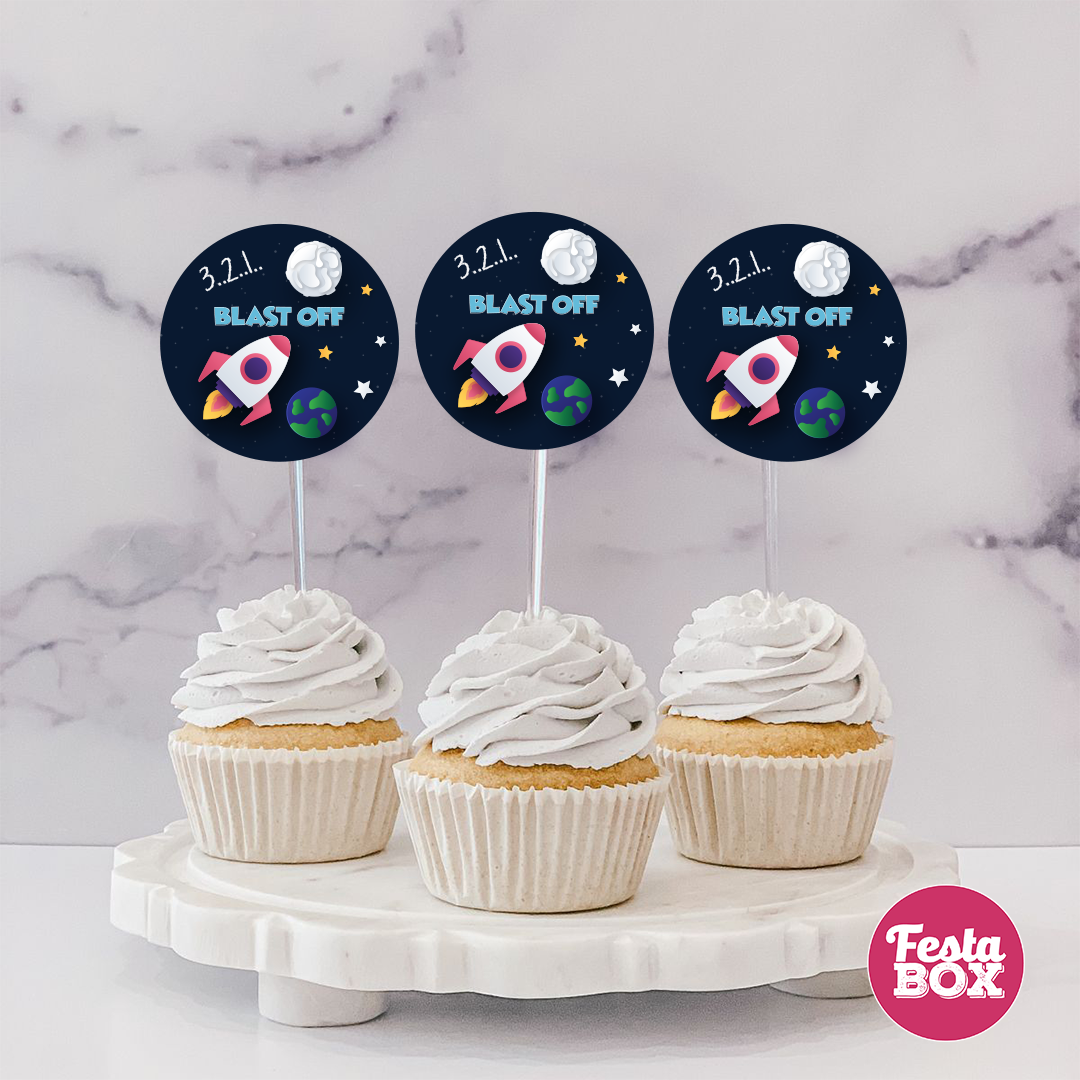 Cupcake Toppers for Birthday Party Decoration - Space Theme