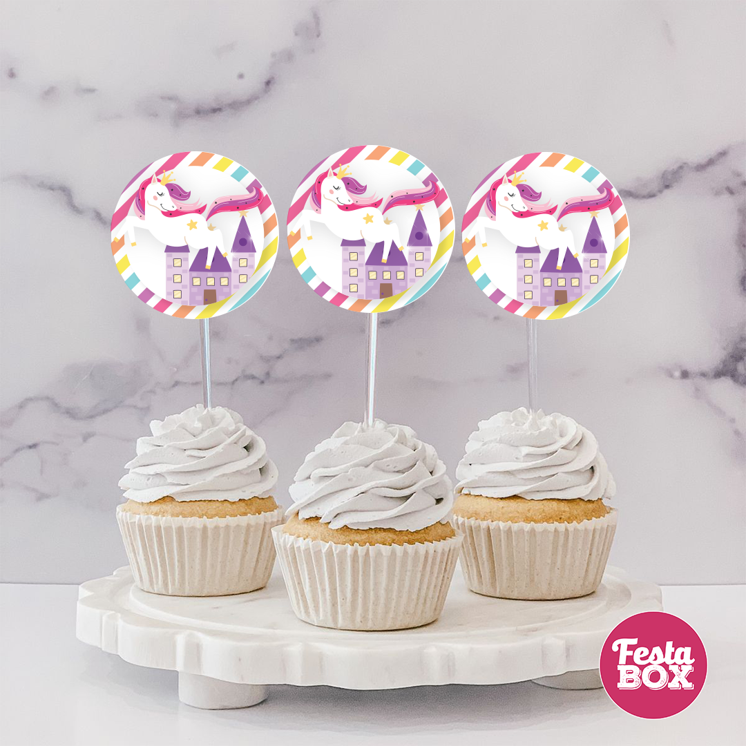 Cupcake Toppers for Birthday Party Decoration - Unicorn Theme (Set of 6) - Assorted