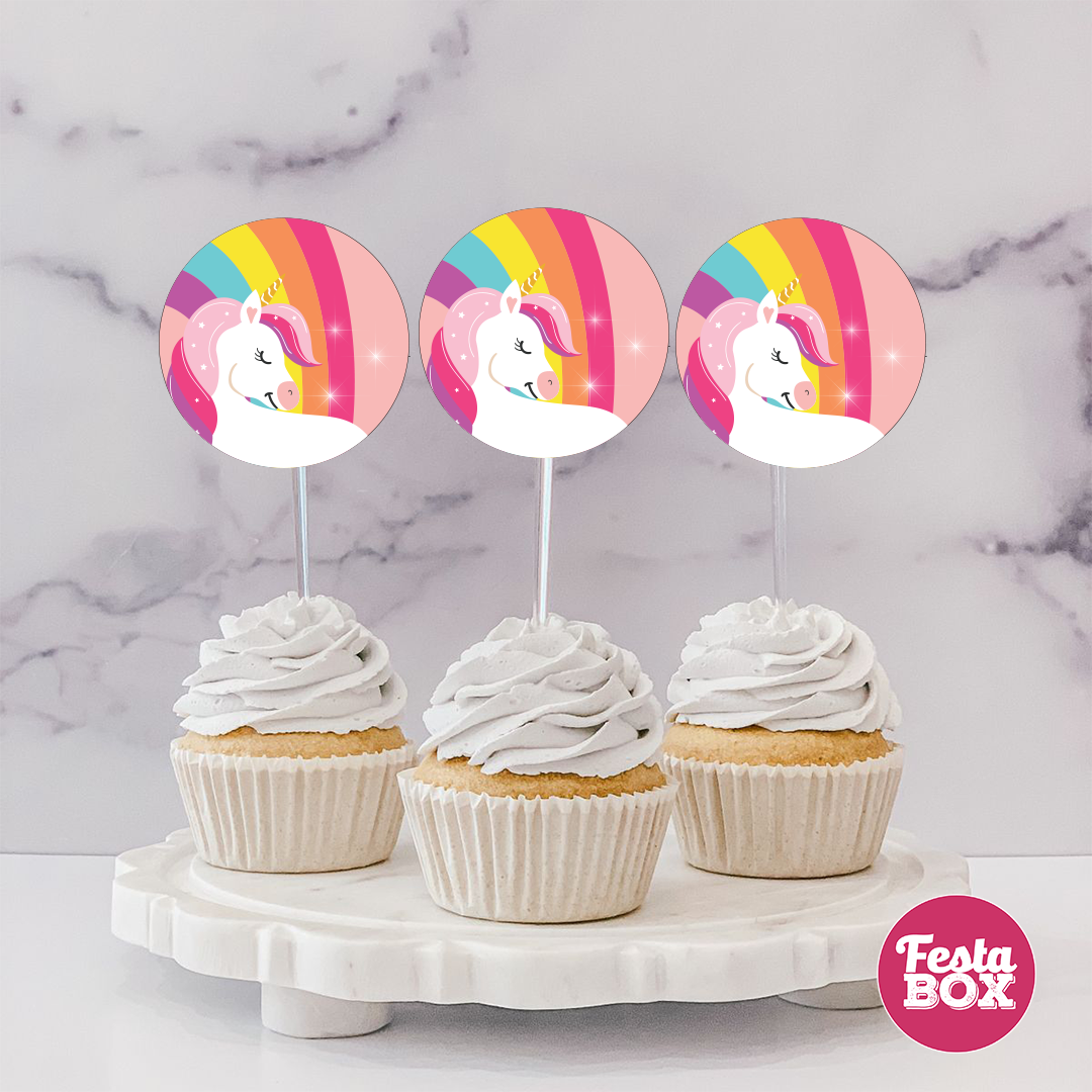 Cupcake Toppers for Birthday Party Decoration - Unicorn Theme (Set of 6) - Assorted