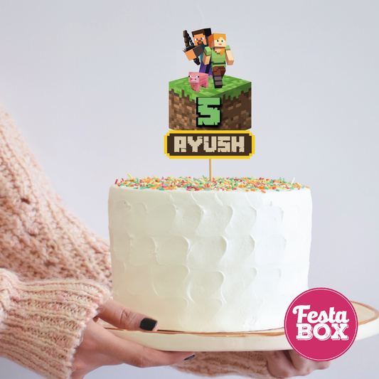 Cake Topper for Birthday Party Decoration - Minecraft Theme - Option 1