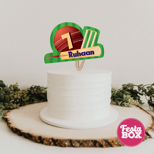 Cake Topper for Birthday Party Decoration - Cricket Theme - Option 1