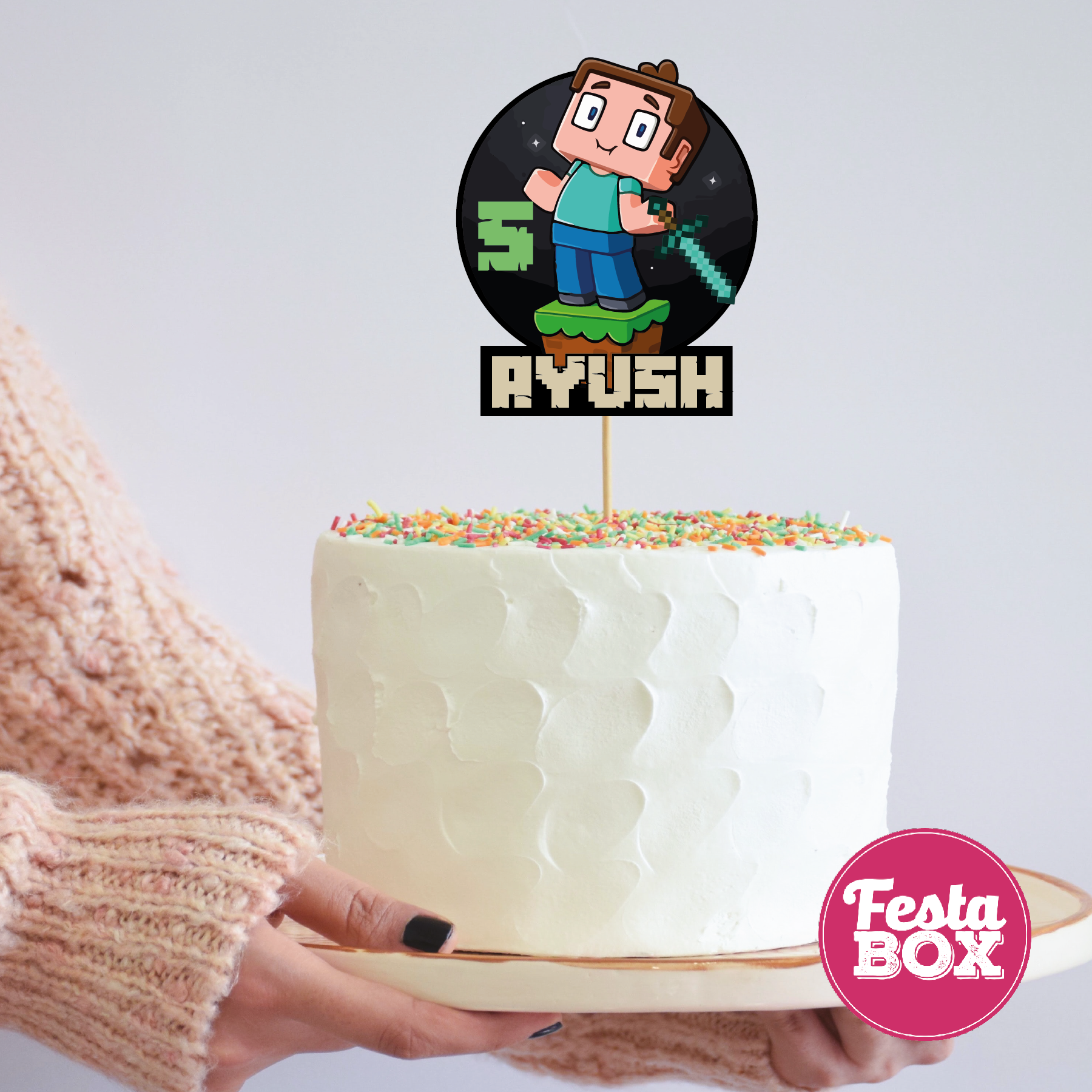 Cake Topper for Birthday Party Decoration - Minecraft Theme - Option 2