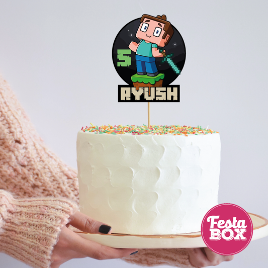 Cake Topper for Birthday Party Decoration - Minecraft Theme - Option 2